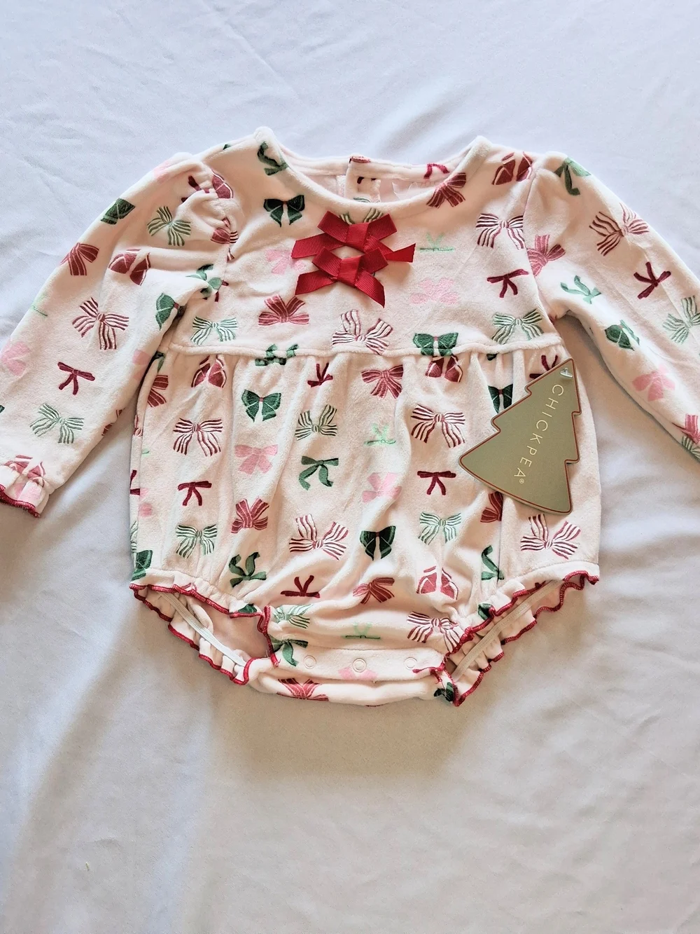 chick pea Bow-Print Long Sleeve Baby One-Piece Pink 6-9m Holiday
